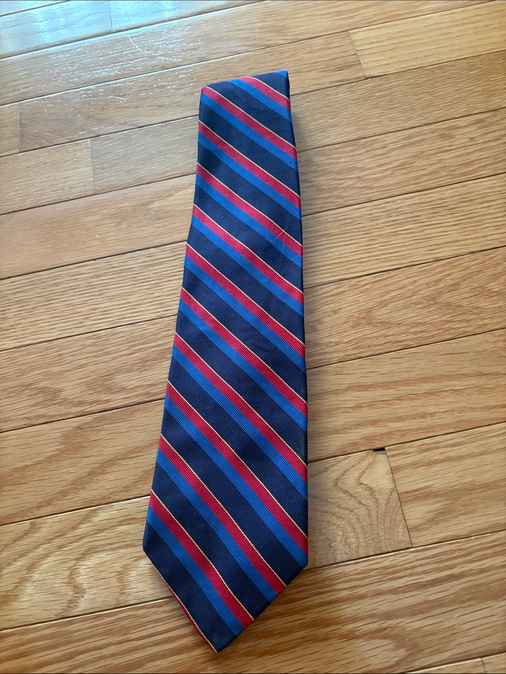 Brooks Brothers Navy Tie with Red and Royal Blue Diagonal Stripes